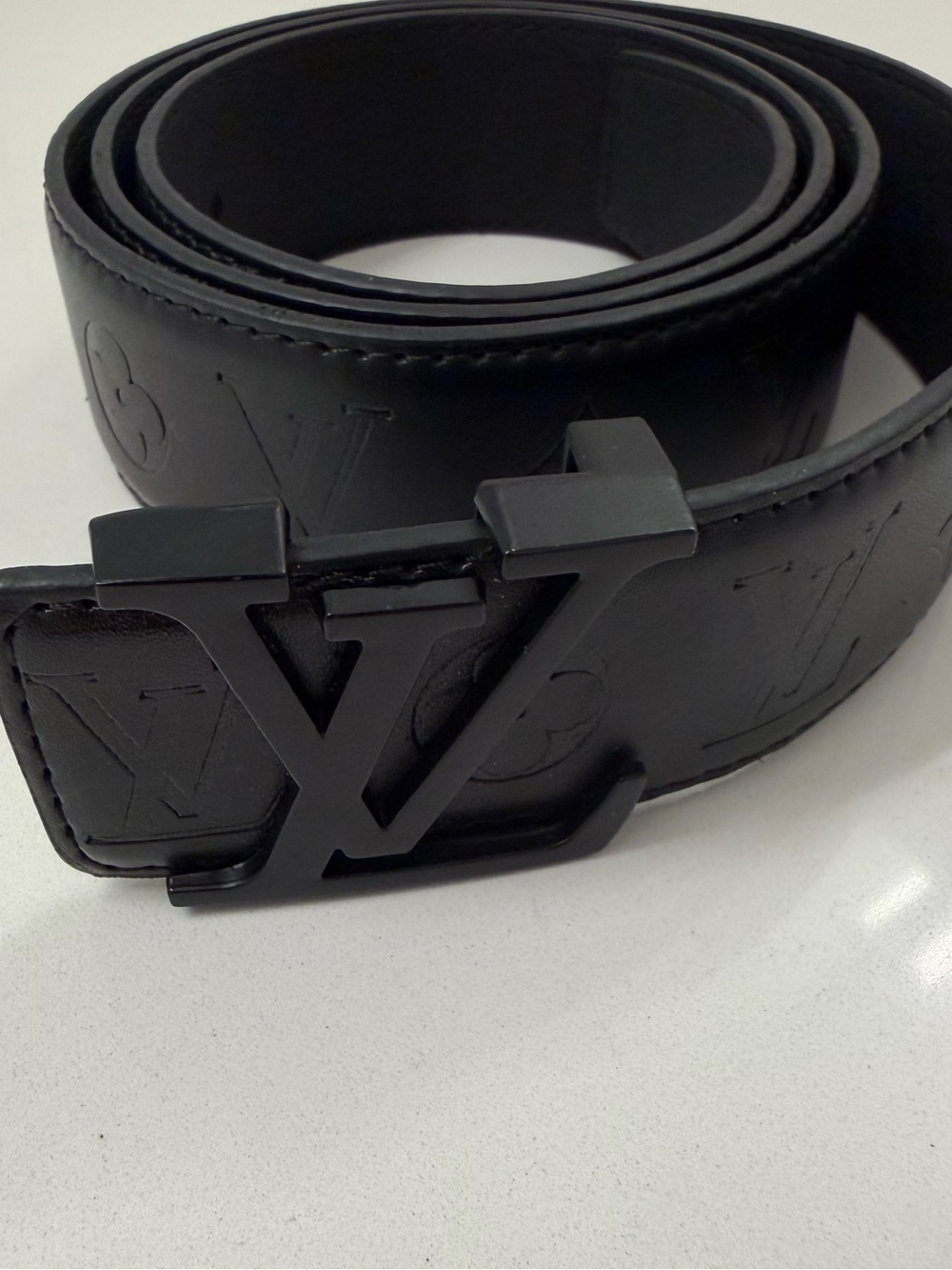 Louis Vuitton LV Monogram Shadow Leather Belt Black Matte Buckle